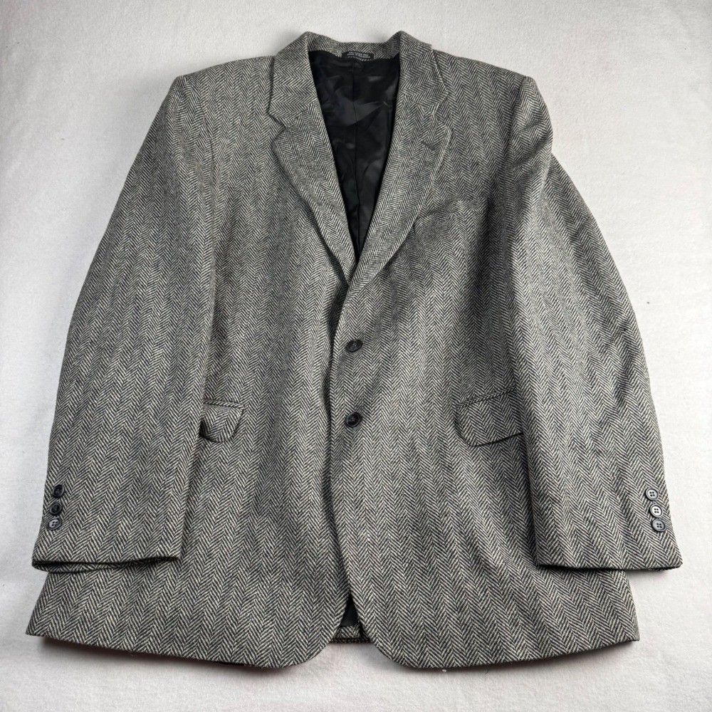 Barrington Mens Grey‎ Herringbone 100% Pure Wool 2-Button Blazer Sport Coat 46R